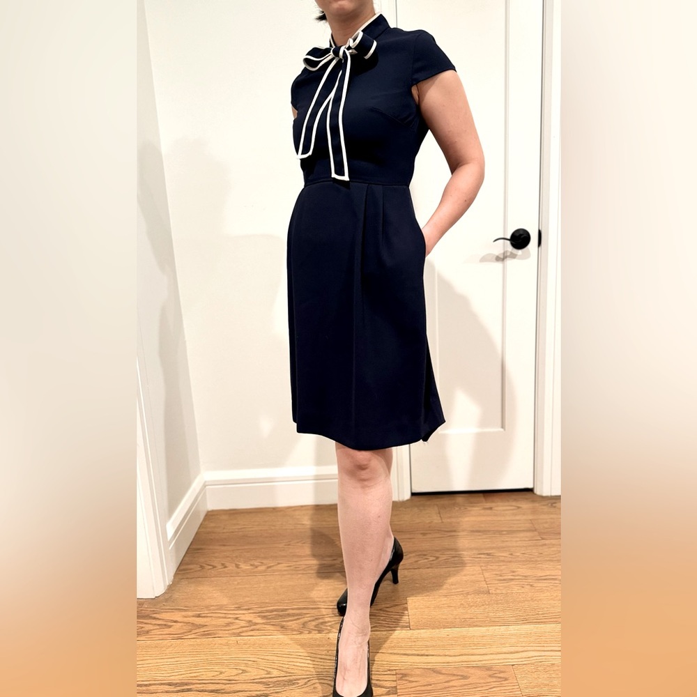 J.Crew tie neck 365 Crêpe navy dress